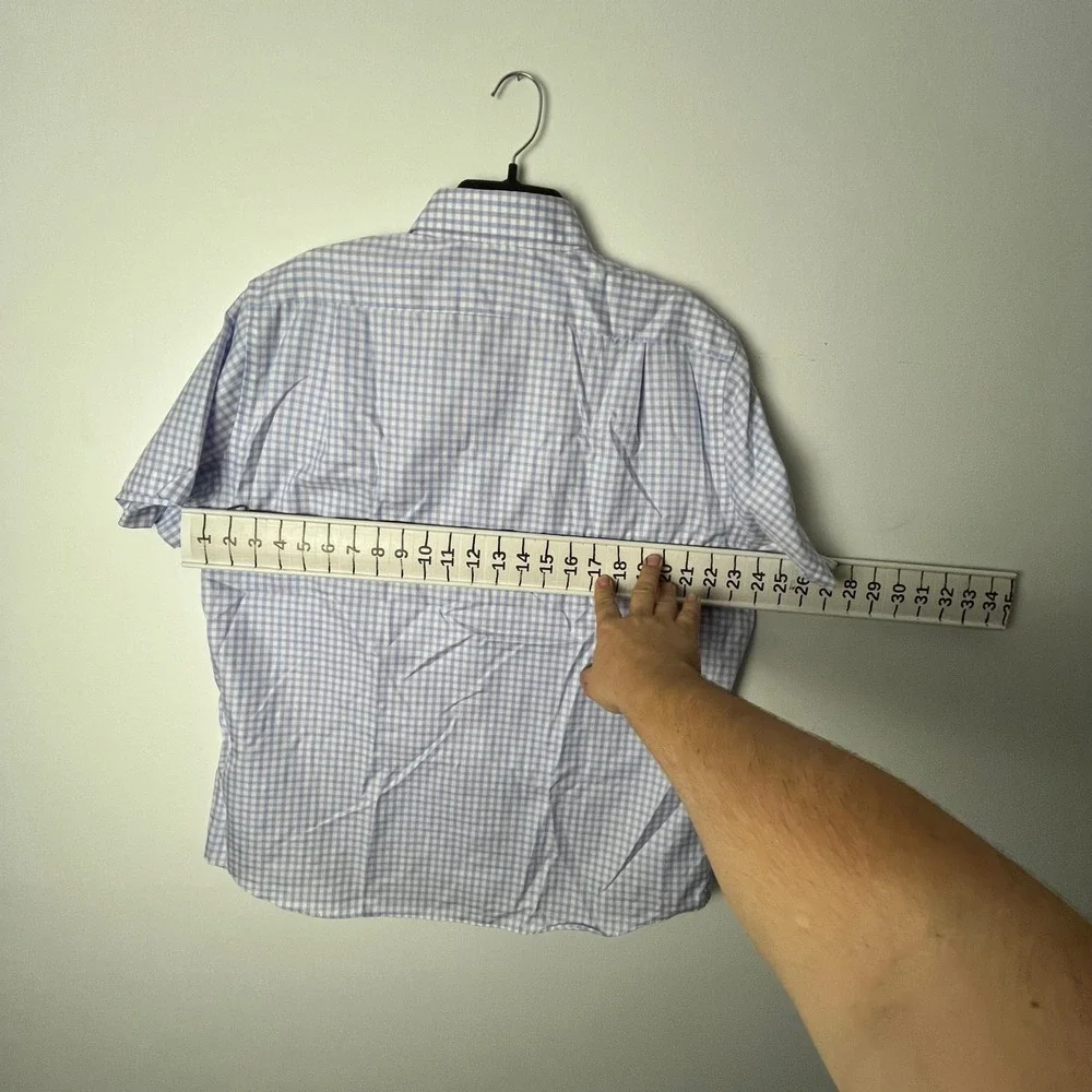 Proper Cloth Button Down Shirt Mens XL Gingham Short Sleeve Monogram JHG Blue